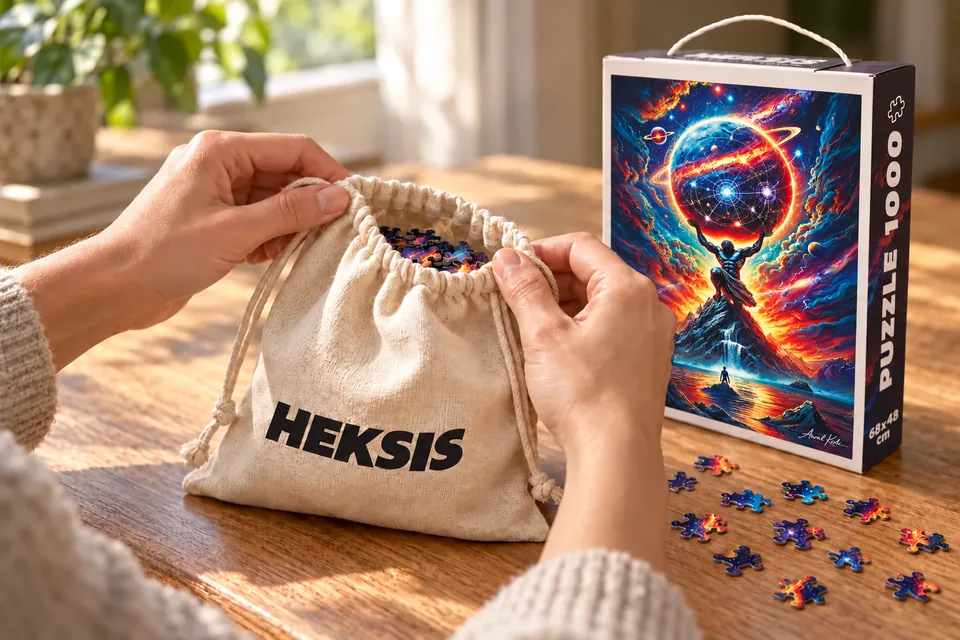 Die Freude beim Öffnen der Geschenkbox und des Baumwollbeutels